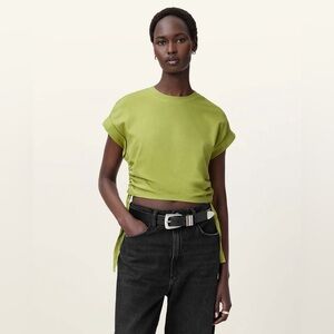 All Saints MIRA CROPPED DRAWCORD T-SHIRT Size Large